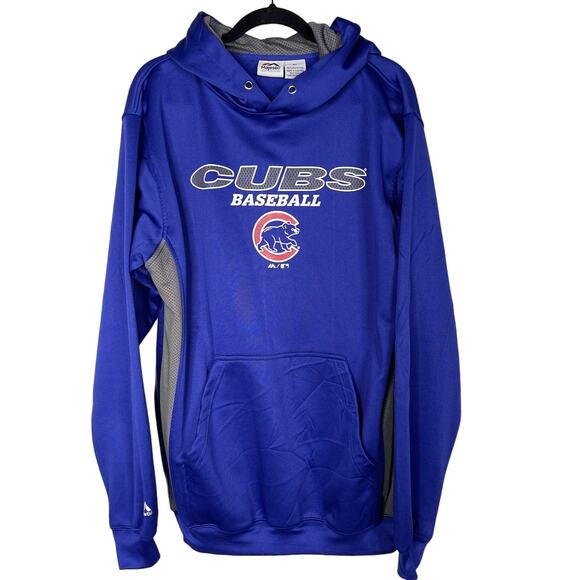 Majestic Mens MT Medium Tall Blue Chicago Cubs Fleece Hoodie Sweatshirt Baseball - Picture 1 of 7